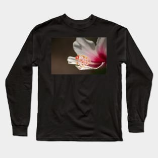 White & Pink Tropical Hibiscus Flower Macro Photograph Long Sleeve T-Shirt